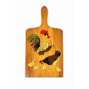 Wood Cutting Bread Board Chickens Roosters Vintage Folk Art Wooden Kitchen Tools